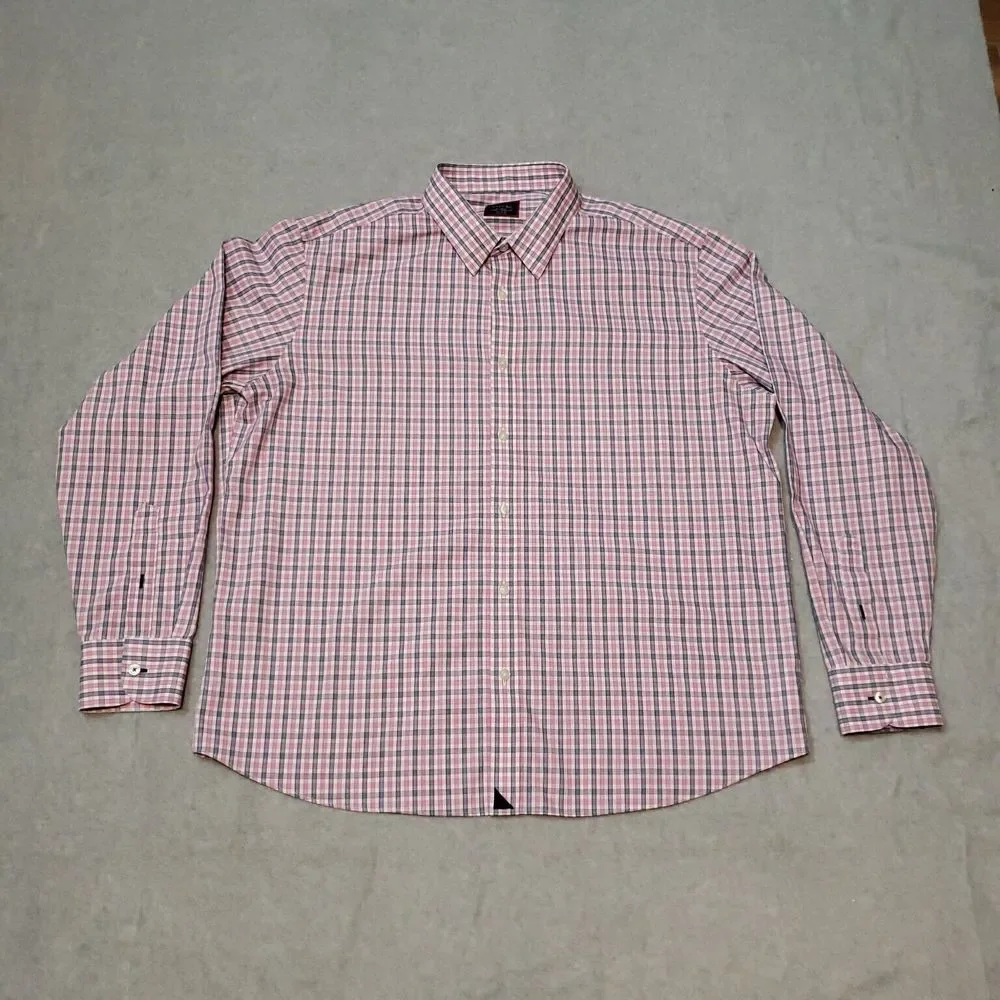 UNTUCKit Shirt Mens Extra Large Pink Plaid Check Wrinkle Free Relaxed Fit Button